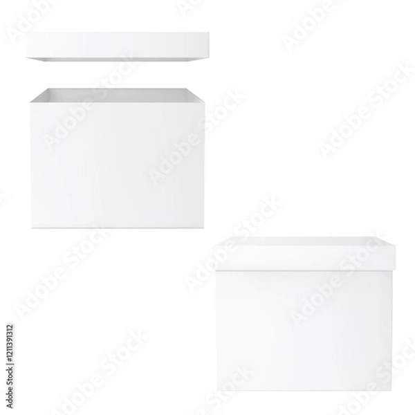 Fototapeta Set of Blank White Square Boxes Open and Closed Vector