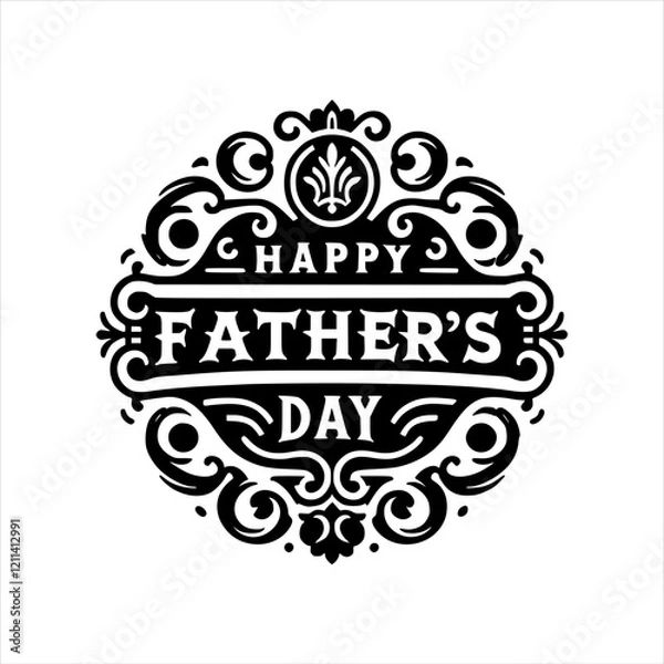 Fototapeta Elegant ornate Happy Father's Day graphic design with decorative borders and floral elements