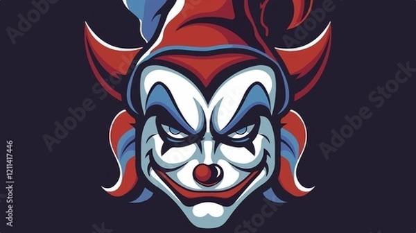 Fototapeta Colorful Jester Face with Hat Flat Vector Illustration