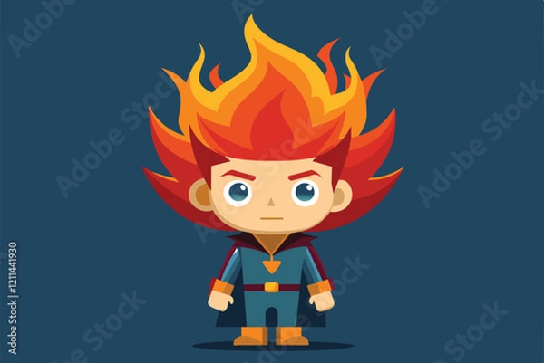 Obraz A unique character featuring striking fire hair stands confidently, ready for an adventure in a creative design Fire hair Customizable Semi Flat Illustration
