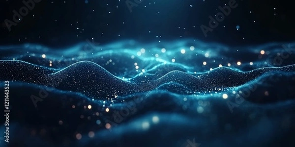 Fototapeta Abstract blue particle wave background.