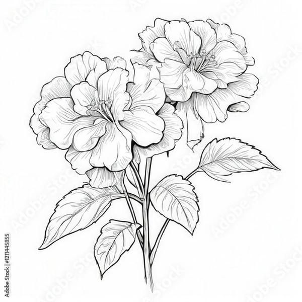 Fototapeta the AI Image Generator, Detailed Sketch of Blooming Flowers