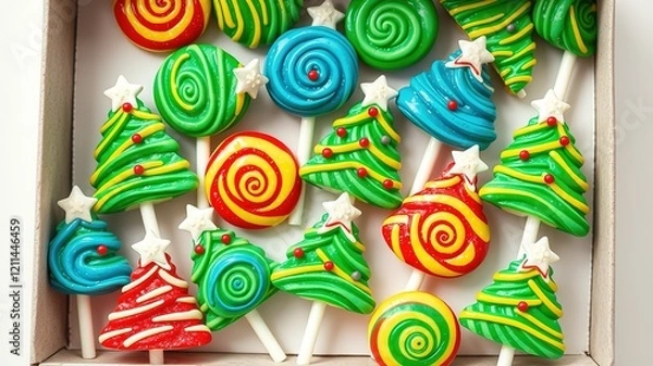 Fototapeta Christmas Lollipop Tree Flatlay, New Year Sweets Pattern