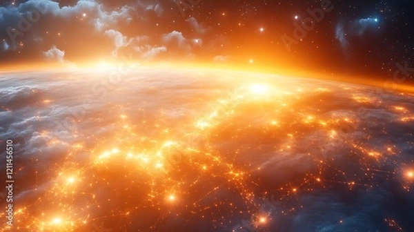 Fototapeta Illuminated Earth at Night Showing City Lights and Networks