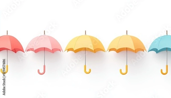 Fototapeta Colorful umbrellas arranged in a row against a white background, creating a cheerful and vibrant atmosphere