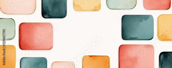 Fototapeta Square watercolor concept. Colorful abstract watercolor squares arranged thoughtfully on a light background.