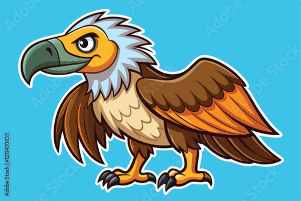 Fototapeta A cheerful griffon vulture stands proudly with lively colors and a friendly expression Griffon vulture bird animal cartoon sticker