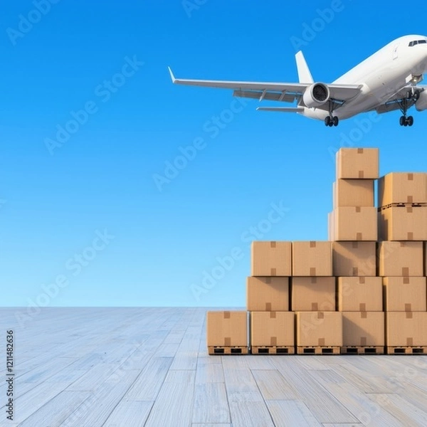 Fototapeta Efficient Air Cargo Transportation with Boxes Stacked for Shipping