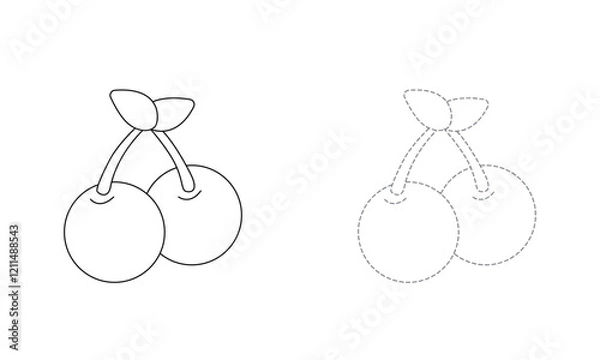 Fototapeta Tracing lines for toddlers. Handwriting practice sheet. Educational children game, printable worksheet for kids with Cherry 