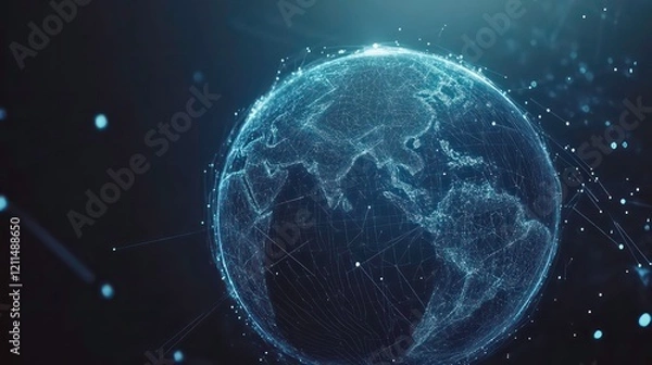 Fototapeta Abstract glowing digital Earth globe with connecting lines.