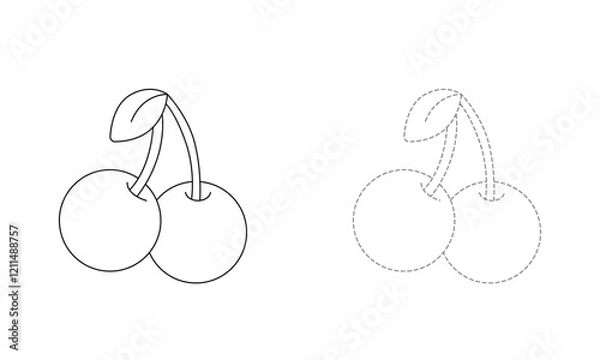 Fototapeta Tracing lines for toddlers. Handwriting practice sheet. Educational children game, printable worksheet for kids with Cherry 