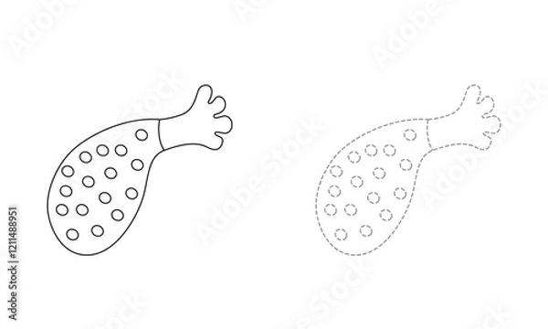 Fototapeta Tracing lines for toddlers. Handwriting practice sheet. Educational children game, printable worksheet for kids with Chicken Leg