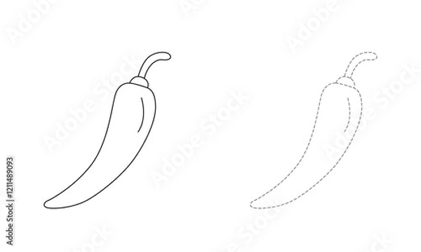 Fototapeta Tracing lines for toddlers. Handwriting practice sheet. Educational children game, printable worksheet for kids with Chilli