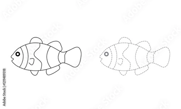 Fototapeta Tracing lines for toddlers. Handwriting practice sheet. Educational children game, printable worksheet for kids with Clown Fish.