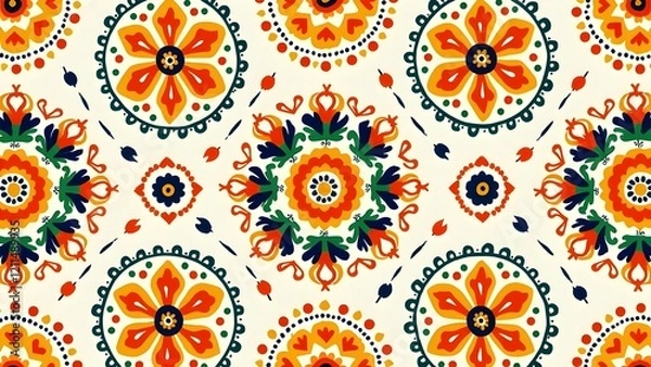 Fototapeta Indian Inspired Wallpaper Floral and Paisley Patterns in Bold Hues