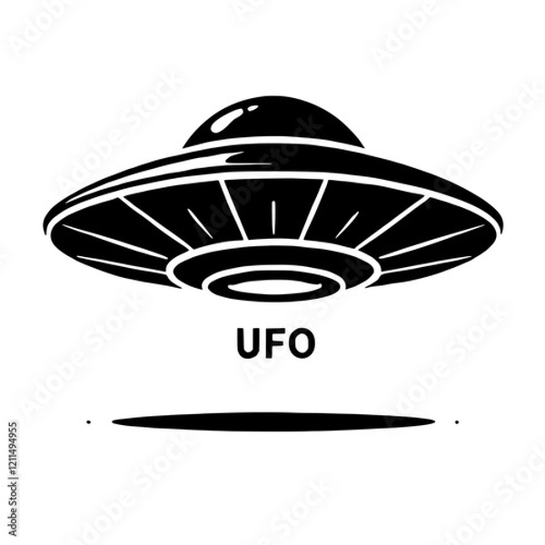 Fototapeta Unidentified Flying Object: A classic silhouette of a UFO, rendered in stark black and white, evokes a sense of mystery and intrigue.