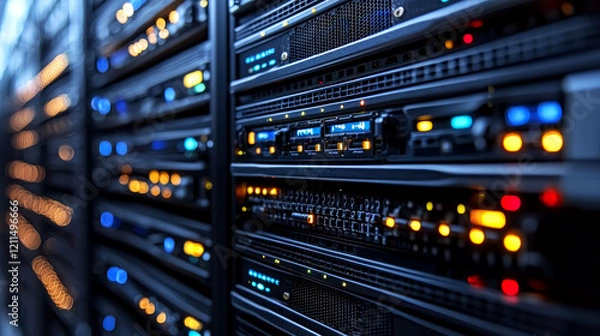 Fototapeta Exploring the Intricacies of Data Centers: High-Tech Servers and Network Infrastructure