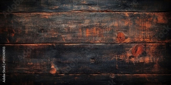 Obraz Worn rustic wooden background with rich dark brown and black textures showcasing deep grooves and knots in a horizontal arrangement