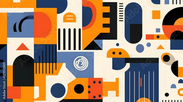 Fototapeta Abstract geometric shapes background design, vibrant colors, modern art style, ideal for website or print