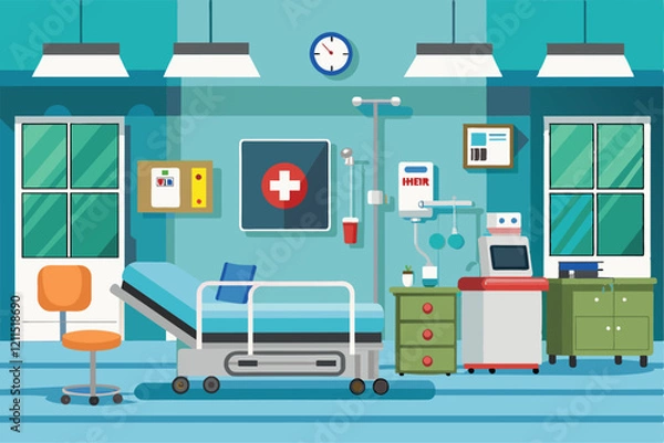 Fototapeta A hospital room features a patient bed, medical equipment, and bright lighting for comfort and care hospital room
