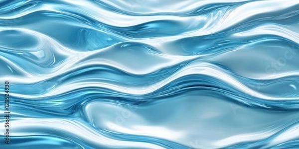 Obraz Fluid turquoise and light blue wave pattern creating a serene abstract background with smooth flowing textures and reflective surfaces.