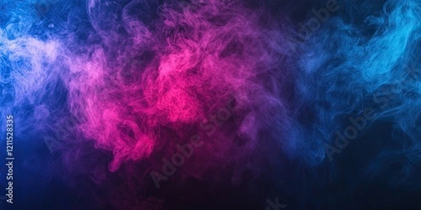 Fototapeta Vibrant blue and pink smoke swirls on a dark background with ample negative space for overlay text and design elements, creating a dynamic visual.