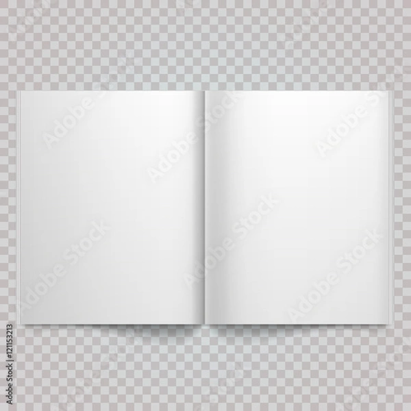Fototapeta Open magazine double-page spread with blank pages. Isolated white paper Vector white blank magazine spread on white background. Book Spread With Blank White Pages