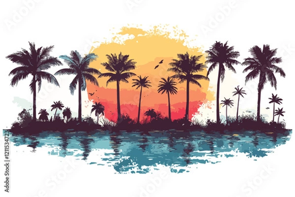 Fototapeta tropical island with trees t shirt bundle vector design