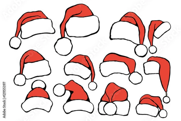 Obraz Set doodle Christmas hats