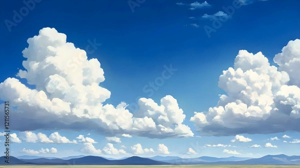 Fototapeta Majestic Cumulus Clouds over Serene Mountain Range Landscape