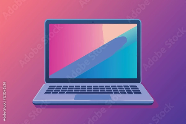 Fototapeta A vibrant laptop mockup displays a pink gradient background, ideal for showcasing designs and digital content, Laptop Mockup with Editable Pink Gradient Screen