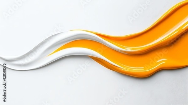 Fototapeta Abstract orange and white paint waves flowing on a gray surface