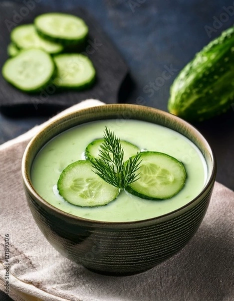 Obraz Fresh healthy cucumber soup in bowl