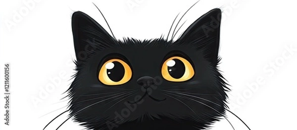Obraz Intriguing black cat with wide open golden eyes against a white background, displaying a captivating expression and attention-grabbing appearance.