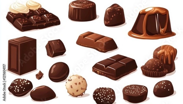 Fototapeta Assorted delicious chocolate candies and bars.