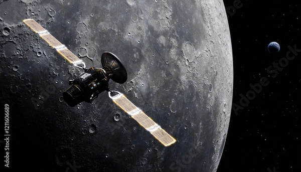 Obraz Satellite in Space over moon, Elements of this image furnished by NASA, 3D illustration