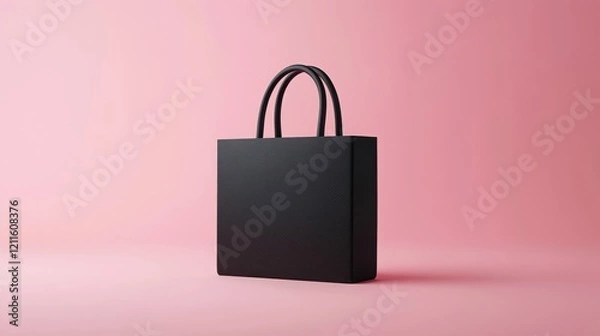 Fototapeta Elegant Black Shopping Bag on Soft Pink Background Displaying Simplicity
