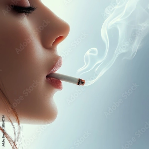 Fototapeta Smoking woman in urban setting portrait photography low light intimate atmosphere close-up view