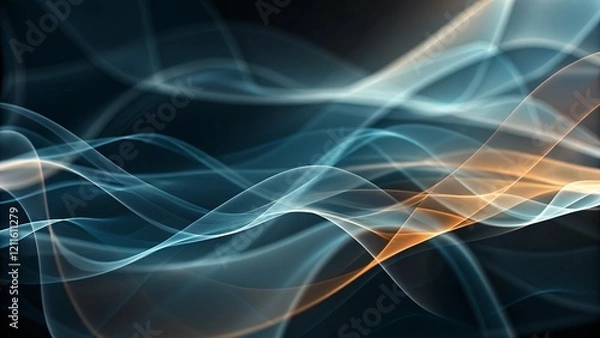 Fototapeta Relaxing dark abstract background with blue and orange waves, smooth texture design, futuristic motion backdrop, flowing energy, calm digital pattern, soft gradient art for modern visuals