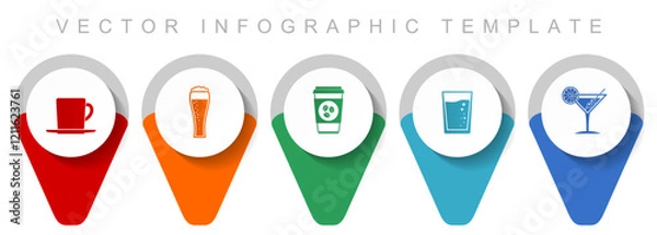 Fototapeta Drinks pointer collection, miscellaneous icons such as cup, glass and drink, flat design vector infographic template in eps 10