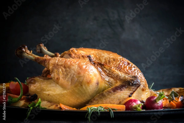 Obraz Served roasted turkey with vegetables