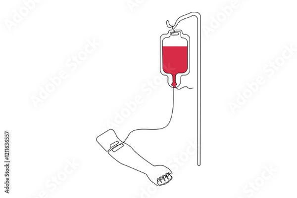 Obraz Donating blood continuous line drawing. Blood donation concept outline vector isolated on white background.