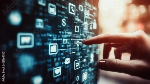 Fototapeta Engaging Digital Interaction With Touchscreen Technology and Data Icons