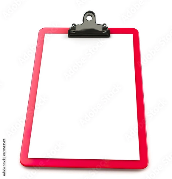 Obraz Red Clipboard with Blank Page for Notes or Presentations
