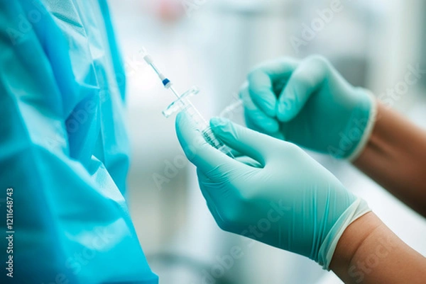 Fototapeta Image of health technician in protective gear, essential for hospital infection control