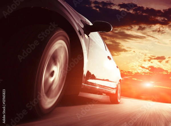 Fototapeta car on the road with motion blur background.