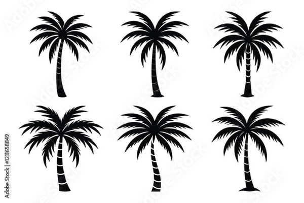 Obraz Palm tree vector logo icon silhouette set. Palm icon vector Beach surfing icon logo design