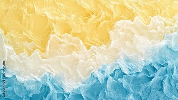Fototapeta A closeup of the wave with an abstract texture in shades of blue yellow and white
