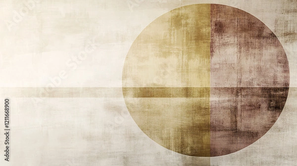 Fototapeta Painting of a circular shape featuring a bright yellow center and surrounding colors on a textured canvas background