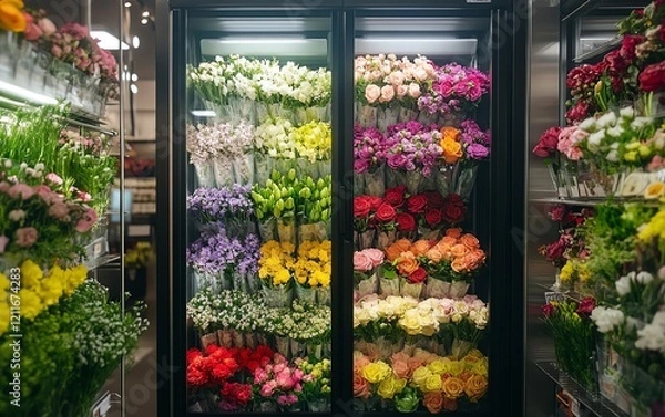 Fototapeta A creative flower vending machine, stocked with fresh and fragrant flower bouquets, offering a quick and easy way to purchase stunning floral arrangements